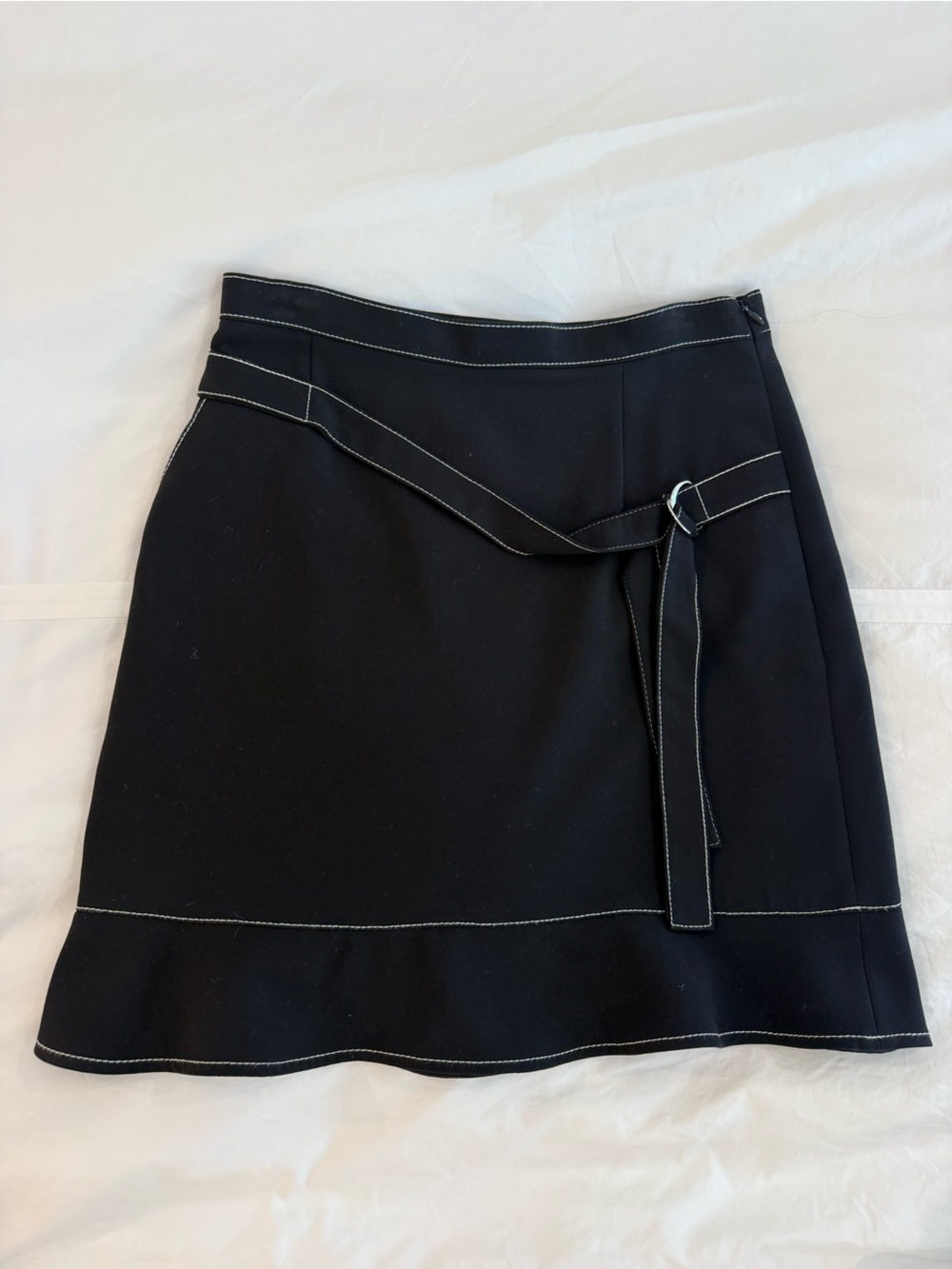 Sandro Black Mini Skirt with White Contrast Stitching